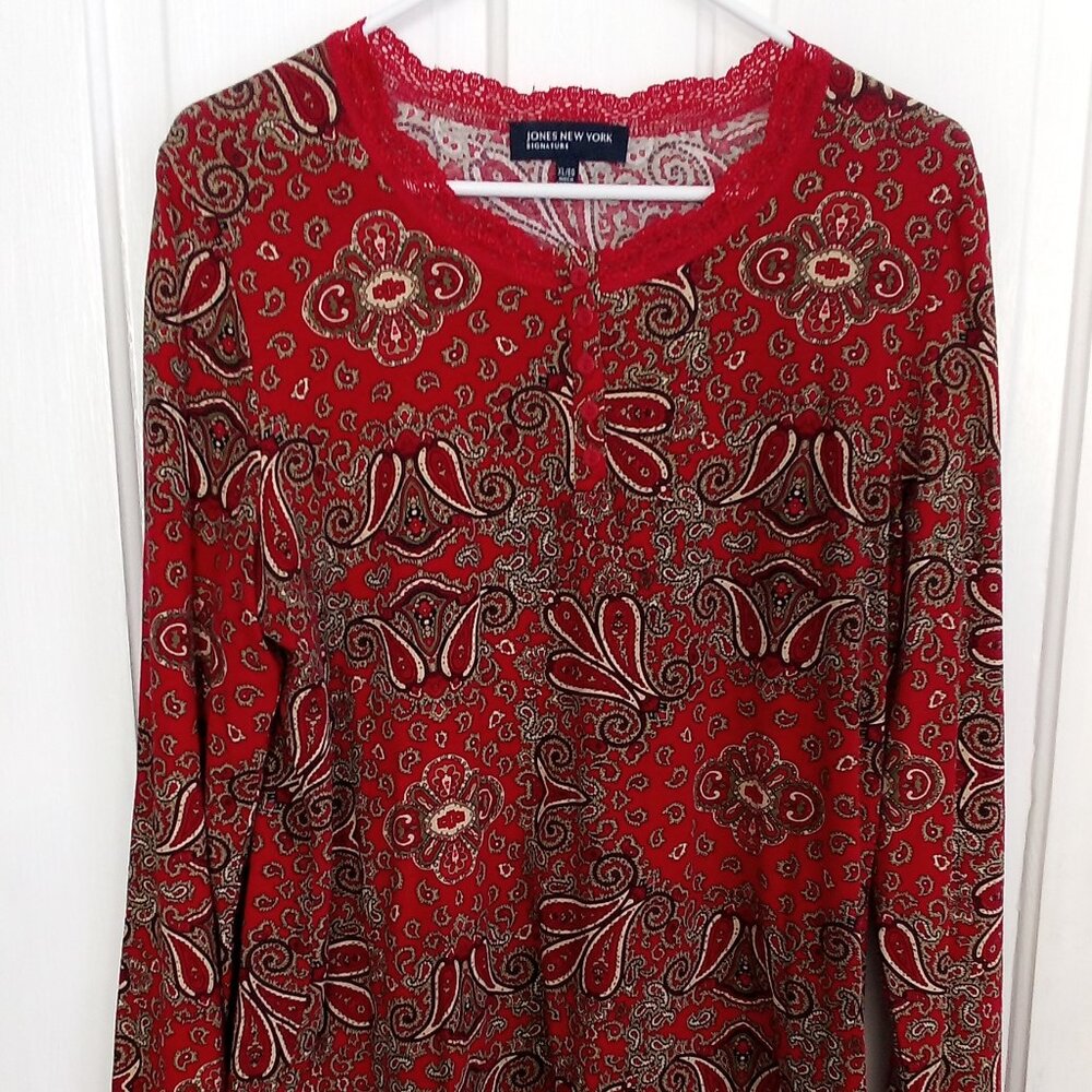 JONES OF NEW YORK PAISLEY LONG SLEEVE TOP MISSES XL